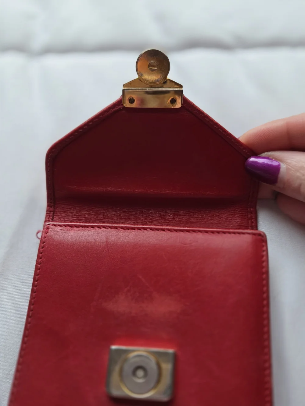 Red Leather Salvatore Ferragamo Wallet Featuring a Gold Gancini Clasp